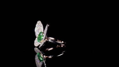 18K White & Rose Gold Statement Ring With 0.84 TCW Oval Shape Natural Emerald, GRS Certified