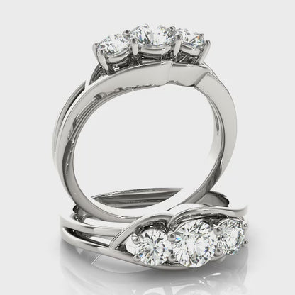 14K White Gold Engagement Rings 3 Stone Round With 1 TCW Diamond (SI1-SI2, G-H)