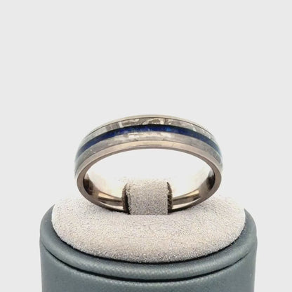 Titanium Meteorite & Lapis Band Size 11.75 Comfort Fit Brushed Inlay Ring