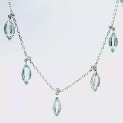 14K White Gold Aquamarine & Diamond 7-Station Necklace 6.25 CTW