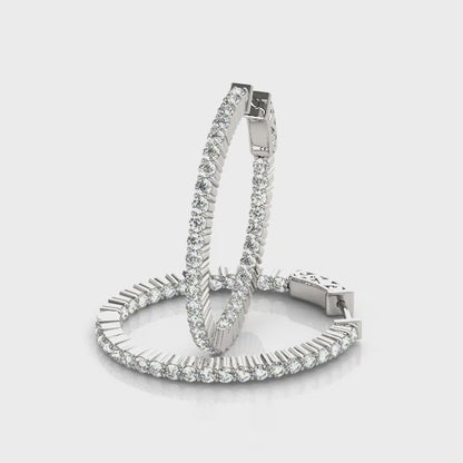 14K White Gold 1.25 Inch 2 Prong Oval Hoop With 2.61 TCW Diamond (Lab Grown VS-SI1, E/F/G)