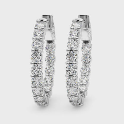 14K White Gold Lab Grown Diamond 1 Inch 2 Prong Round Hoop With 2.70 TCW Diamond (Lab Grown VS-SI1, E/F/G)