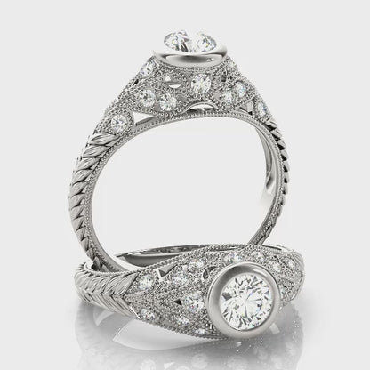 14K White Gold Engagement Rings Antique With 0.62 TCW Diamond (SI1-SI2, G-H)