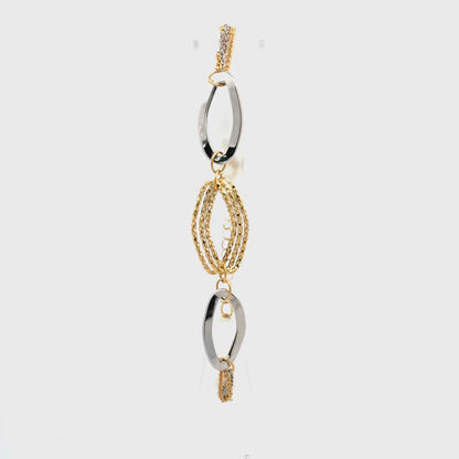 18K White-and-Yellow Gold Italian Two-Tone Link Bracelet 6.75-8" Adjustable