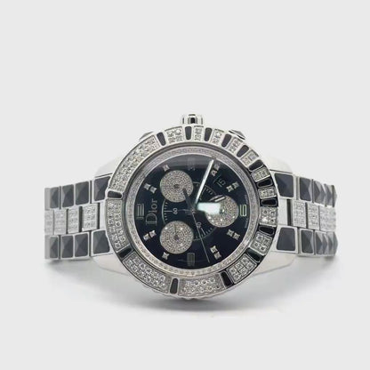 Womens Dior Christal Chronograph Diamond Quartz Watch