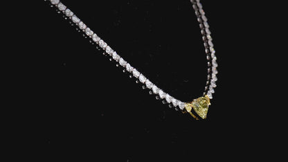 18K White & Yellow Gold Statement Necklace With 3.82 TCW Yellow Heart Shape Natural Diamond, GIA Certified