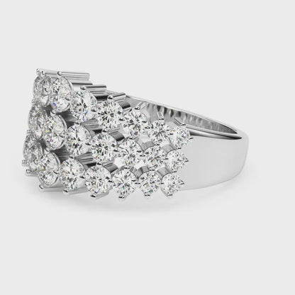 14K White Gold 3 Row Fashion Ring With 0.60 TCW Diamond (Lab Grown VS-SI1, E/F/G)