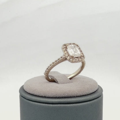 14K White Gold 1.10ct EM Cut Lab Grown Diamond Engagement Ring w/ Halo Setting