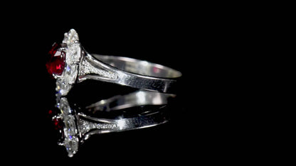 18K White Gold Statement Ring With 2.08 TCW Oval Shape Natural Ruby, GRS Certified