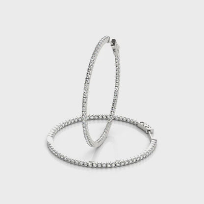 14K White Gold 2 Inch 4 Prong Round Hoop With 0.80 TCW Diamond (SI2, H-I)