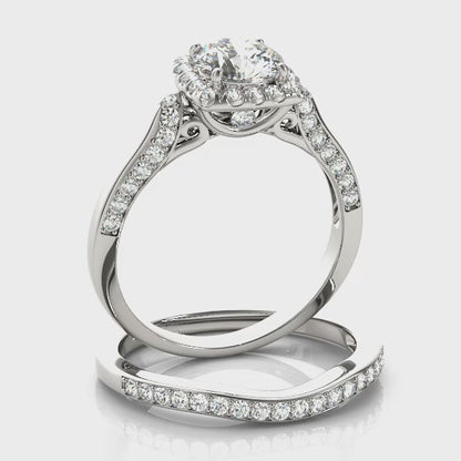 14K White Gold Engagement Rings Halo Round With 0.83 TCW Diamond (SI1-SI2, G-H)