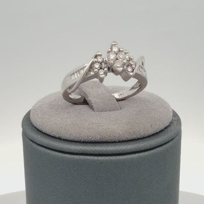14K White Gold 0.66ctw Diamond Ring, Round Halo Cluster, Statement Ring Size 7