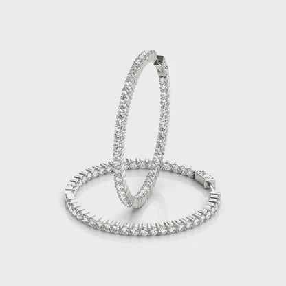 14K White Gold 1 Inch 2 Prong Round Hoop With 1 TCW Diamond (Lab Grown VS-SI1, E/F/G)