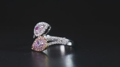 18K White Gold Statement Ring With 1.01 TCW Pink Pear Shape Natural Diamond, GIA Certified