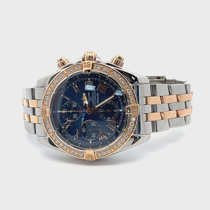 Mens Breitling Chronomat Evolution Chronograph 18K Gold/Steel Diamond Watch