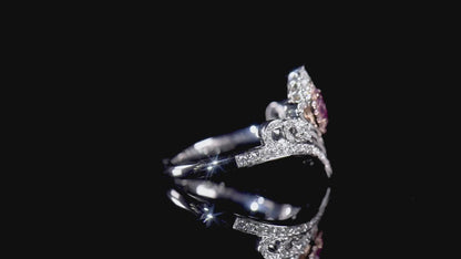 18K White & Rose Gold Statement Ring With 0.30 TCW Pink Oval Shape Natural Diamond, GIA Certified