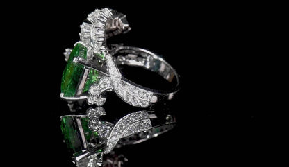 18K White Gold Statement Ring With 5.94 TCW Green Radiant Shape Natural Emerald, GRS Certified
