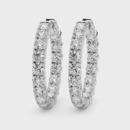 14K White Gold Lab Grown Diamond 1.2 Inch 4 Prong Round Hoop With 6.80 TCW Diamond (Lab Grown VS-SI1, E/F/G)