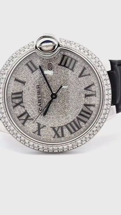 Mens Cartier Ballon Bleu Steel 42mm Diamond Watch