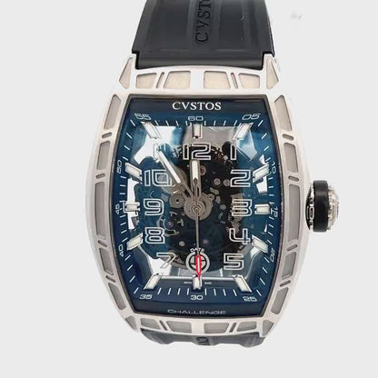 Mens CVSTOS Challenge II Jetliner Skeleton Watch With Rubber Strap Authentic Luxury Timepiece