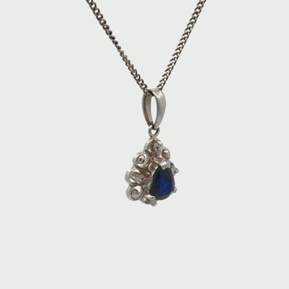 Platinum Sapphire & Diamond Pendant Necklace 0.04 CTW Mini Round Blue Halo