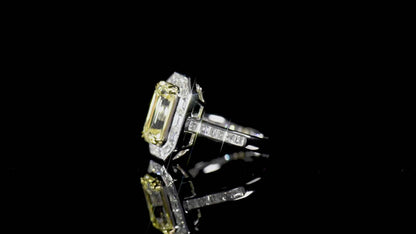 18K White & Yellow Gold Statement Ring With 3.02 TCW Yellow Emerald Shape Natural Diamond, GIA Certified