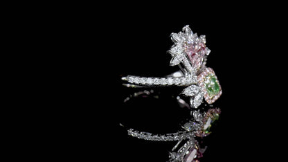 18K White Gold Statement Ring With 1.15 TCW Green Mix Shape Natural Diamond, GIA Certified