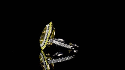 18K White & Yellow Gold Statement Ring With 2.55 TCW Yellow Pear Shape Natural Diamond, GIA Certified
