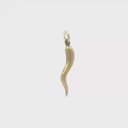 14K Yellow Gold Italian Horn Pendant / Charm, Dainty Polished Cornicello