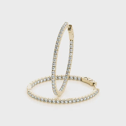 14K Yellow Gold 1.2 Inch 4 Prong Oval Hoop With 0.69 TCW Diamond (Lab Grown VS-SI1, E/F/G)