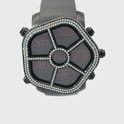 Mens Jacob & Co Ghost Quartz Diamond Watch With Steel Case and Rubber Strap