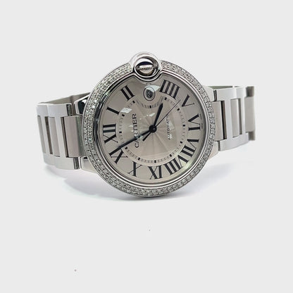 Mens Cartier Ballon Bleu Steel Diamond Watch