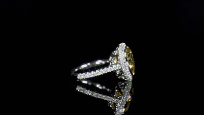 18K White & Yellow Gold Statement Ring With 7.52 TCW Yellow Heart Shape Natural Diamond, GIA Certified