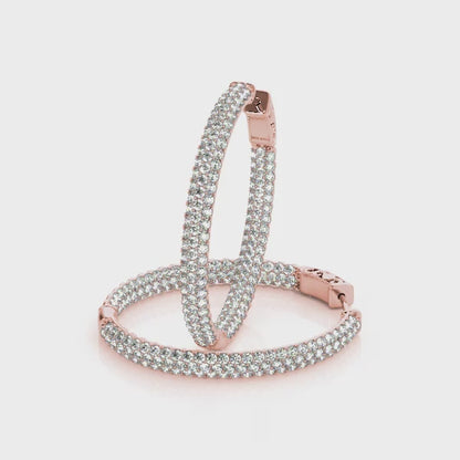 14K Rose Gold 1.5 Inch 3 Row Pave Oval Hoop With 1 TCW Diamond (Lab Grown VS-SI1, E/F/G)