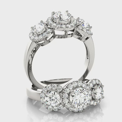 14K White Gold Engagement Rings 3 Stone Round With 1.27 TCW Diamond (SI1-SI2, G-H)