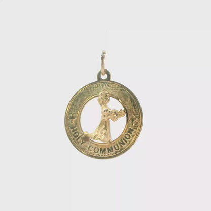 14K Yellow Gold Vintage Holy Communion Charm Polished Religious Pendant