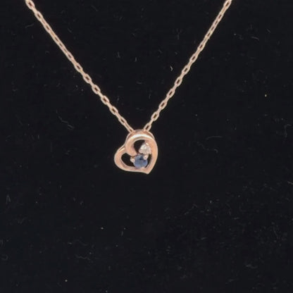 10K Rose Gold Diamond & Sapphire Pendant Necklace, Round Sapphire, 0.04 CTW