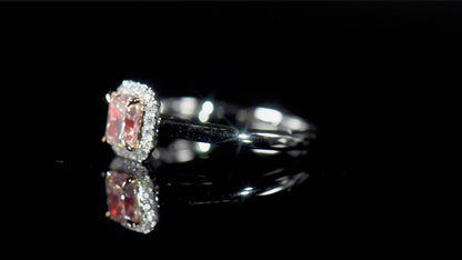 18K White Gold Statement Ring With 0.66 TCW Pink Radiant Shape Natural Diamond, GIA Certified