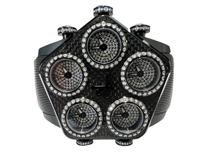 New Mens Jacob & Co. Grand Five 5 Time Zone Carbon Fiber Diamonds