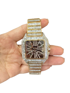 Mens Cartier Santos De Cartier Skeleton 18K Gold Chandelier Diamonds