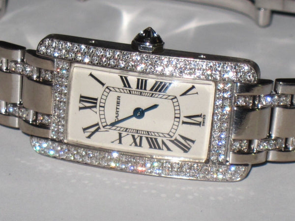 Womens Cartier Tank Americaine American 18K Gold Diamonds