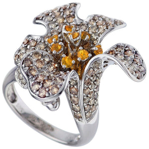 Gold Flower Ring Diamonds Citrines