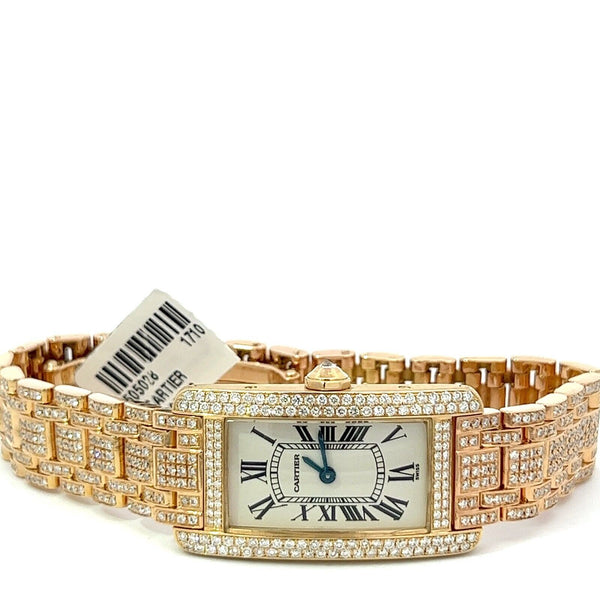 Womens Cartier Tank Américaine American 18K Gold Diamonds