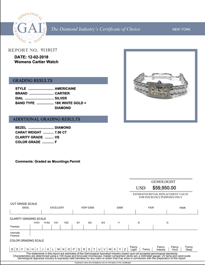 Womens Cartier Tank Americaine American 18K Gold Diamonds