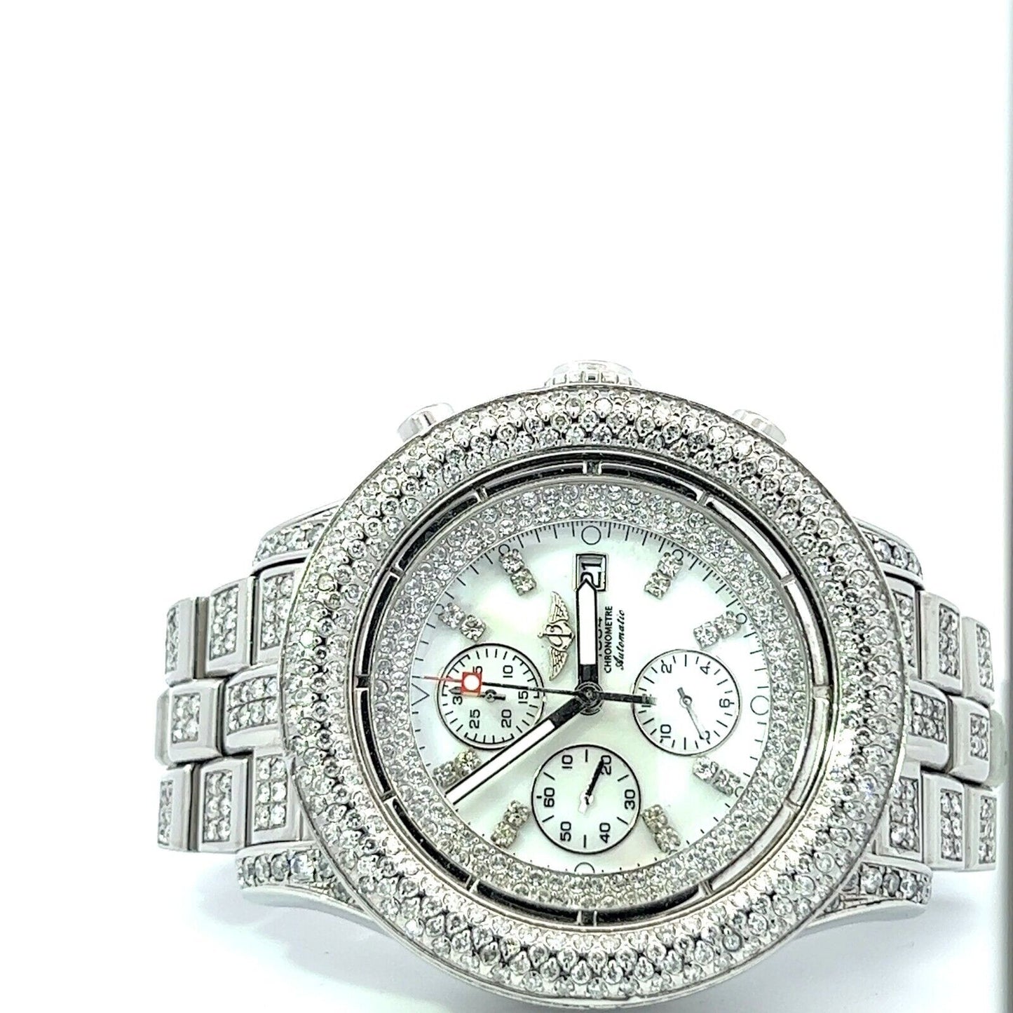 Mens Breitling Super Avenger Steel Automatic Chrono Chronograph Diamonds