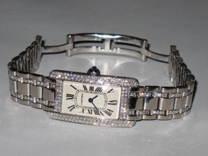 Womens Cartier Tank Americaine American 18K Gold Diamonds