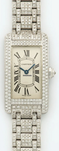 Womens Cartier Tank Americaine American 18K Gold Diamonds