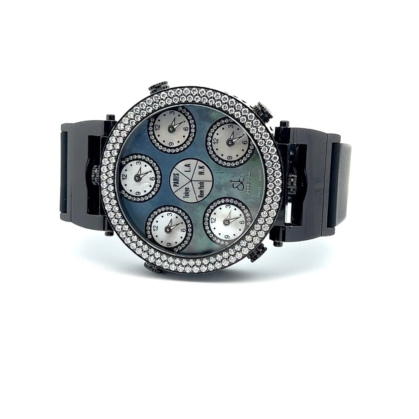 Mens Jacob & Co. Monster Five 5 Time Zone Stainless Steel Diamonds Rare