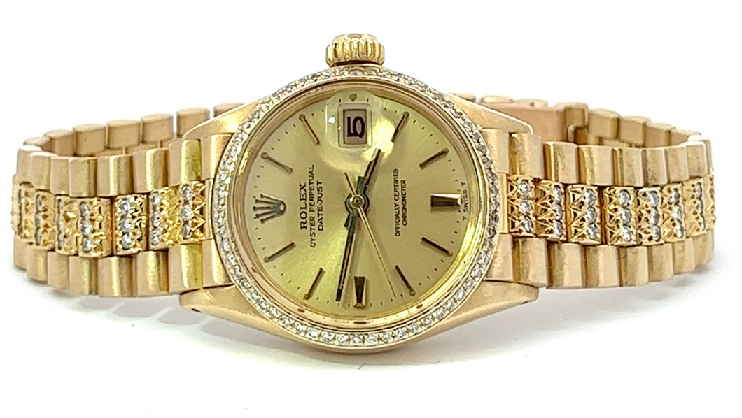 Womens Rolex Datejust President 18K Yellow Gold Diamonds