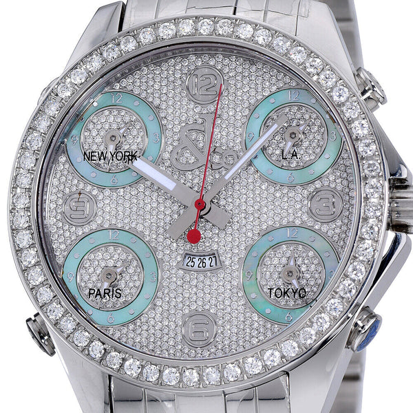 New Mens Jacob & Co. JC 47mm Five 5 Time Zone Stainless Steel Diamonds